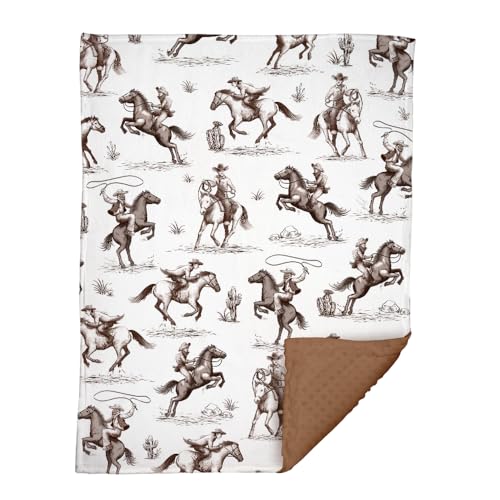 Image of Western Baby Blanket, Cowboy Minky Blankets for Boys Girls, Nursery Room Decor, Soft Warm Lightweight Nursery Bed Blanket for Newborn Toddlers Son Daughter (05)