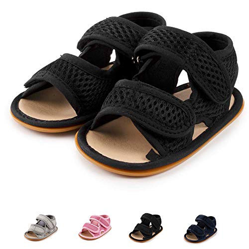 Zoolar Baby Boys Girls Summer Beach Breathable Athletic Closed-Toe Sandals Soft Sole Anti-Slip Toddler First Walker Shoes, A2/Black, 12-18 Months Toddler