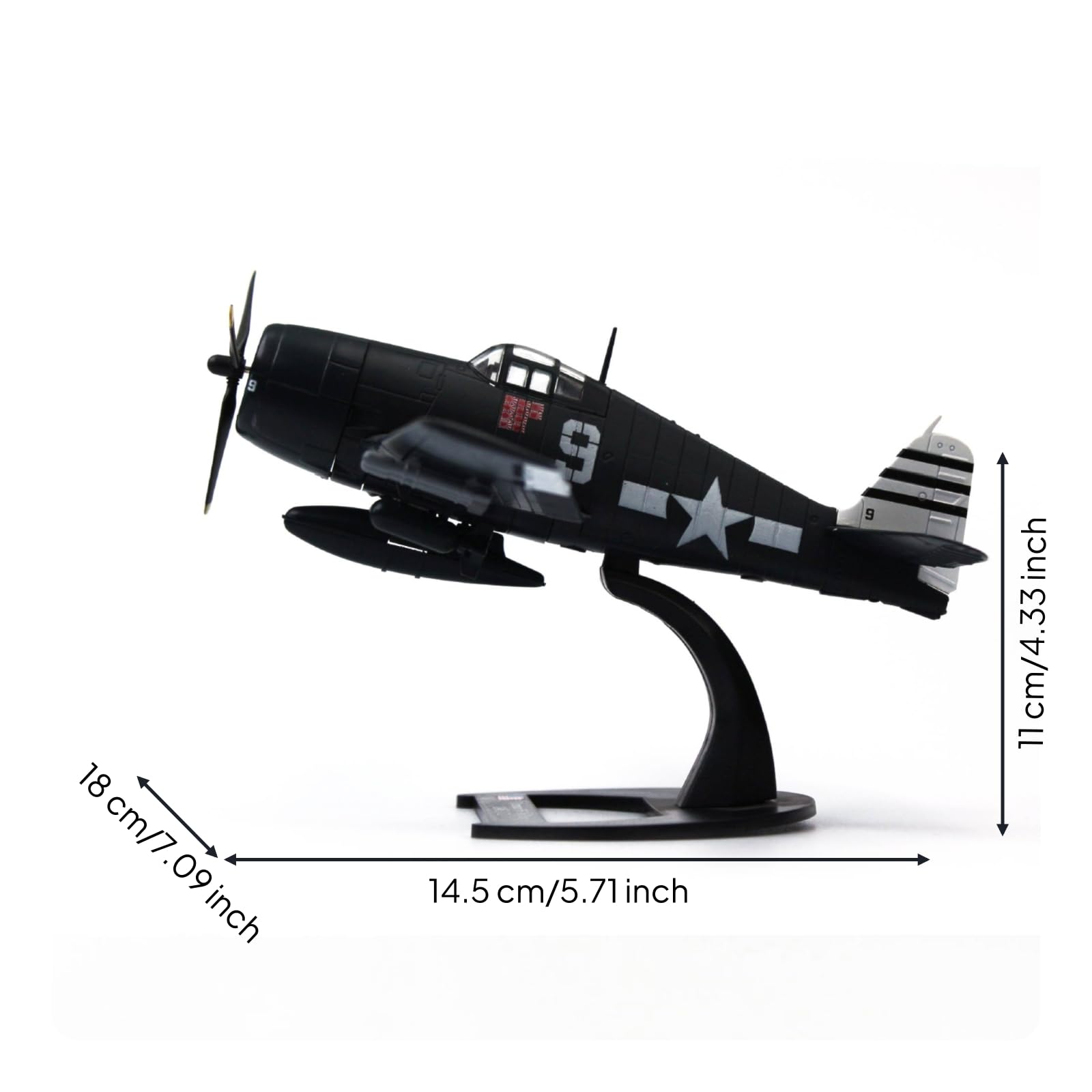 Modello Aereo F6F Aereo Bambini Modellino Aereo da Caccia Aereo da Collezione in Lega con Dettagli di Carrello E Fedele Linea Storica su Base Piatta Adatta per Scrivania Libreria Espositore