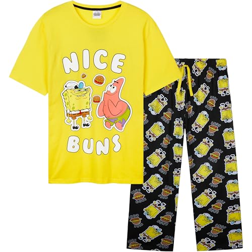 SpongeBob SquarePants 2 Piece Pajama Set for Men Teens Comfy T Shirt PJ Pants Loungewear Summer Sleepwear Gifts for Men
