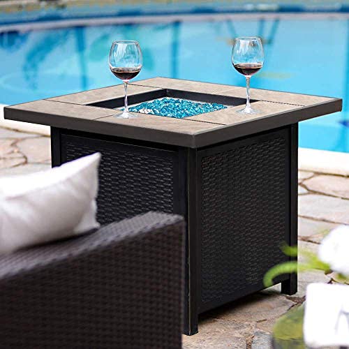 Bali Outdoors Propane Gas Fire Pit Table 32 Inch 50,000 Btu Square Gas Firepits For Outside, Brown #TOP1