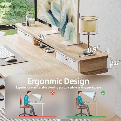 Image of TIQLAB Standing Desk with Two Drawers, Stand Up Standing Desk Adjustable Height, Electric Sit Stand Table with Storage Shelf and Splice Board, 48 * 24 inch, Maple