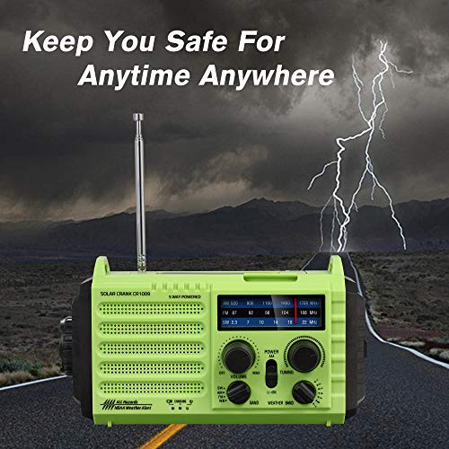 Emergency Radio Hand Crank Solar, Am/Fm/Sw Noaa Weather Radio, Portable Battery Operated Radio With Cell Phone Charger, 3W Led Flashlight & Reading Lamp, Sos For Home,Storm,Camping,Survival #TOP2