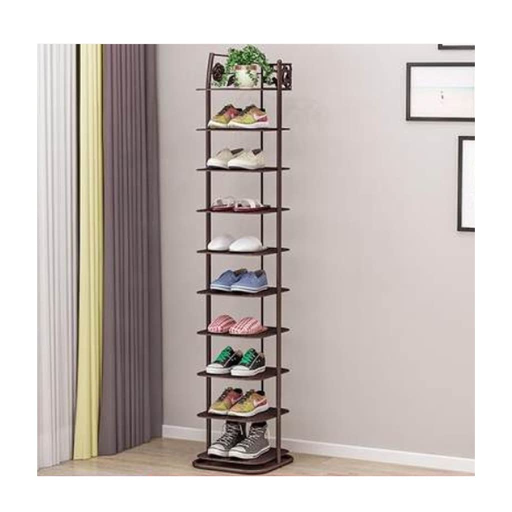 Meuble à chaussures 10 niveaux en métal blanc et bronze pour rangement vertical