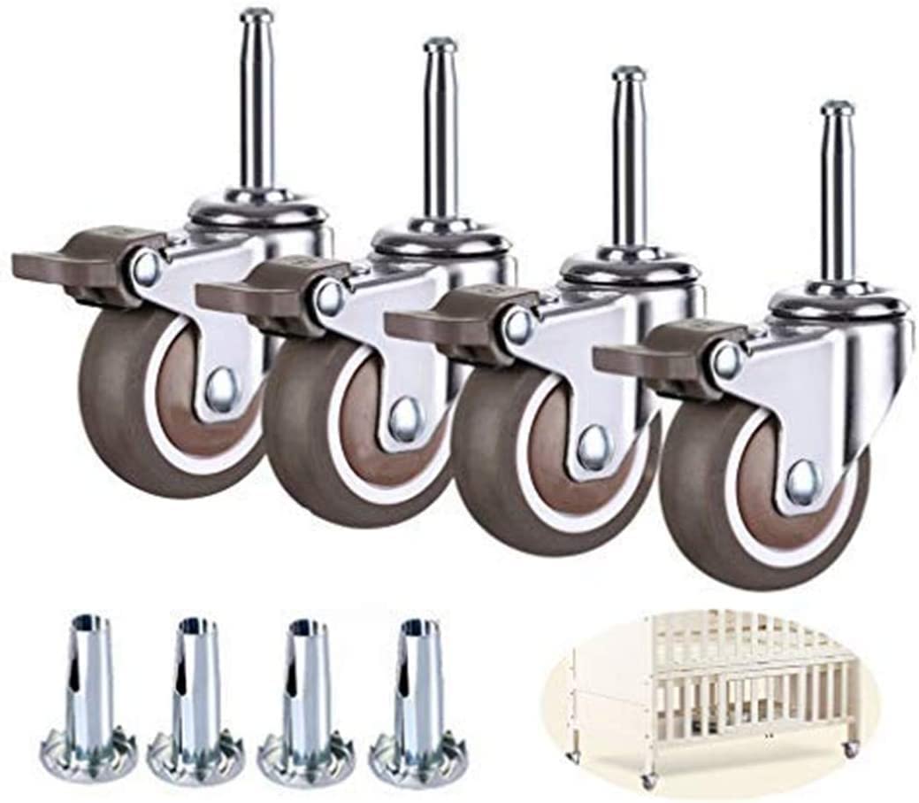 ROHCGHC furniture wheel, Heavy Duty Castor,4 Set Swivel Stem Caster Wheels for Cribs,38mm 50mm Furniture with Brakes(4brake,1.5in)