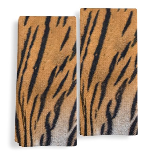 Qeheb Tiger Print Kitchen Towels Set of 2, Tiger Gifts for Women Dish Tea Towels, Rustic Farmhouse Wild Animal Print Decorative Hand Towels for Bathroom Decor, 16X24In