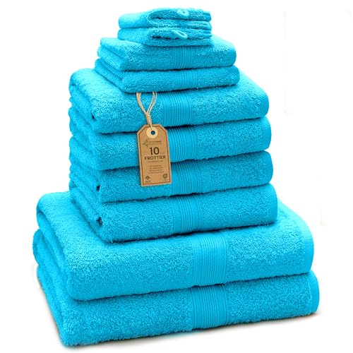 GREEN MARK Textilien 10 TLG. FROTTIER Handtuch-Set mit verschiedenen Größen 4X Handtücher, 2X Duschtücher, 2X Gästetücher, 2X Waschhandschuhe | Farbe: Türkis | Premium Qualität GREEN MARK Textilien 10 TLG. FROTTIER Handtuch-Set mit verschiedenen Größen 4X Handtücher, 2X Duschtücher, 2X Gästetücher, 2X Waschhandschuhe | Farbe: Türkis | Premium Qualität