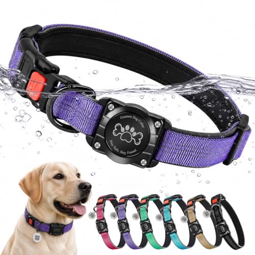 Image of Geamen Waterproof Dog Collar QR Code Reflective Collar Purple,XL