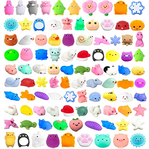 100 Pcs Mochi Squishy Toys - Individually Wrapped Animals Squishies - Ideal Classroom Prizes for Students - Squishy in Bulk for Kids Party Favors, Birthday, Goodie Bag Stuffers