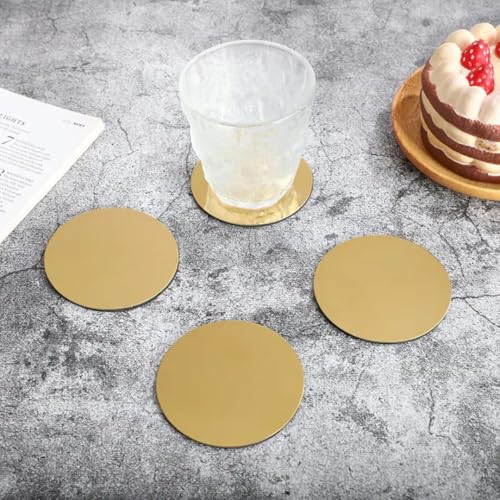 Image of Giftana Round Coaster Set for Home and Office, Non-Slip Drink Coasters for Dinning Table, Bar -Matt Finish- Steel Coasters with Stand for Tea Cups,Coffee Mugs,Glasses (Set of 6 Pieces) (Gold)