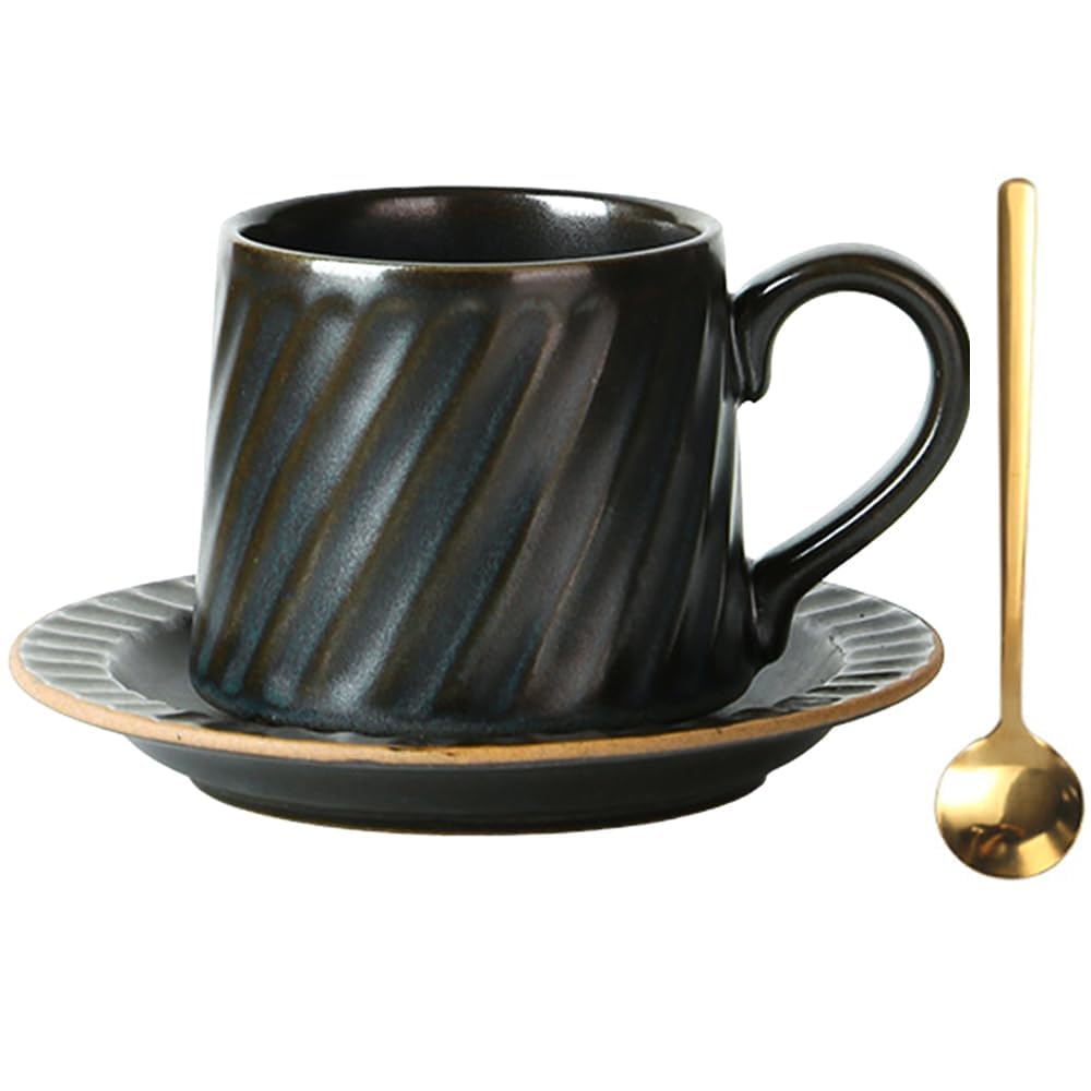 Tasse à thé et soucoupe vintage en céramique bleue de 300 ml avec sa cuillère