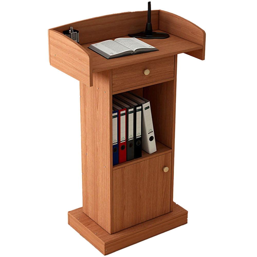 DUANHOZ Wooden Lectern Podium Stand with Drawer for Conference Auditorium Church Floor Standing Podiums Reception Desk Professional Speaking Podium Stand
