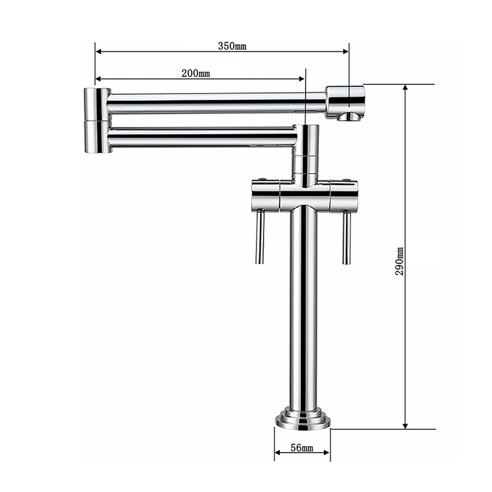 Grifo de cocina Agua fría y caliente Grifos de fregadero de cocina comercial Grifo de llenado de ollas de latón Plegable Estirable Doble articulación Brazos oscilantes Dos manijas Montado en cubierta,