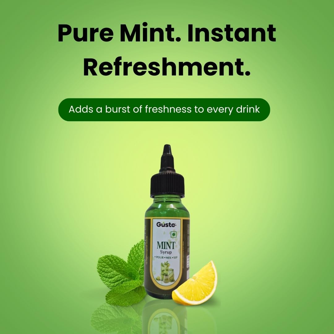 Gusto Foods Mint Syrup | Easy-squeeze bottle | For Iced Teas, Mocktails,  Cocktails Drinks, Juices, Beverages