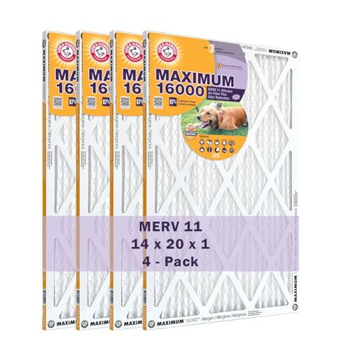 Arm & Hammer Max Allergen & Odor Reduction 14x20x1 Air and Furnace Filter, MERV 11, 4-Pack, White