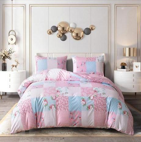 Complete Set Cotton-Polyester 4 Piece Duvet Bedding Set with an Extra Fitted Sheetโ (King, Floral Pink) โ image 1