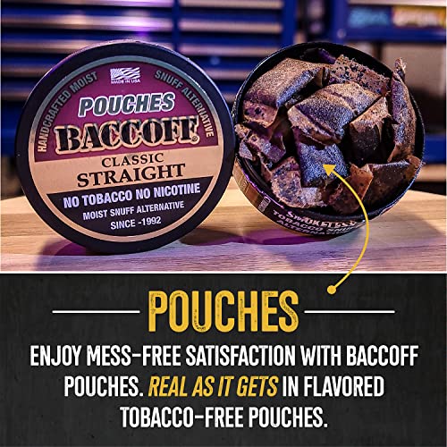 5 Cans, BaccOff Classic Straight Pouches, Premium Tobacco Free, Nicotine Free Snuff Alternative