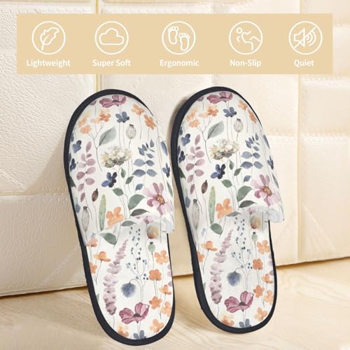Watercolor Floral Print House Slippers For Women And Men,Soft Slippers With Memory Foam,Non-Slip Indoor Home Shoes2