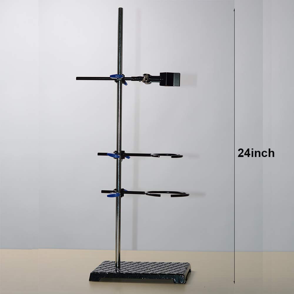 Schwerer Laborständer, 61 cm, Metallware, Ringständer, Industriequalität, Retort-Ständer, Chemielabor, Forschungs-Starter-Set (Eisenguss), 61 cm