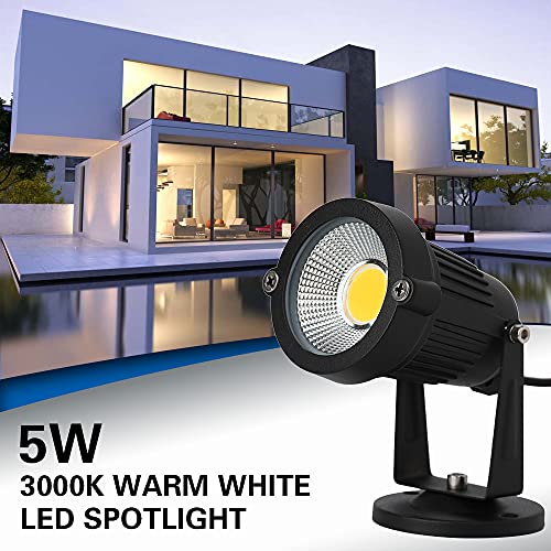 Eleglo 5W Led Spot Lights Indoor Uplight, Ip65 Waterproof Wall Lights,120V Ceiling And Floor Spotlight,3000K Landscape Lighting, Home,Garden,Yard With Us 2-Plug Cord With Base And Spikee (6 Pack) #TOP1