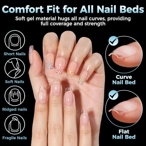 Image of Luckyfairy Short Coffin Nails Tips: Soft Gel Pre-Shaped Acrylic Nail Tips Coffin 360pcs Fake Nails Half Matte Full Cover Clear Press on False Acrylic Nails for Nail Extension Home DIY 12 Sizes