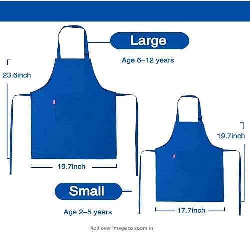 Miniatura 4 de Juego de delantal y gorro de chef para niños, delantal ajustable con babero para niños con 2 bolsillos. Lindo delantal de cocina para niños y niñas