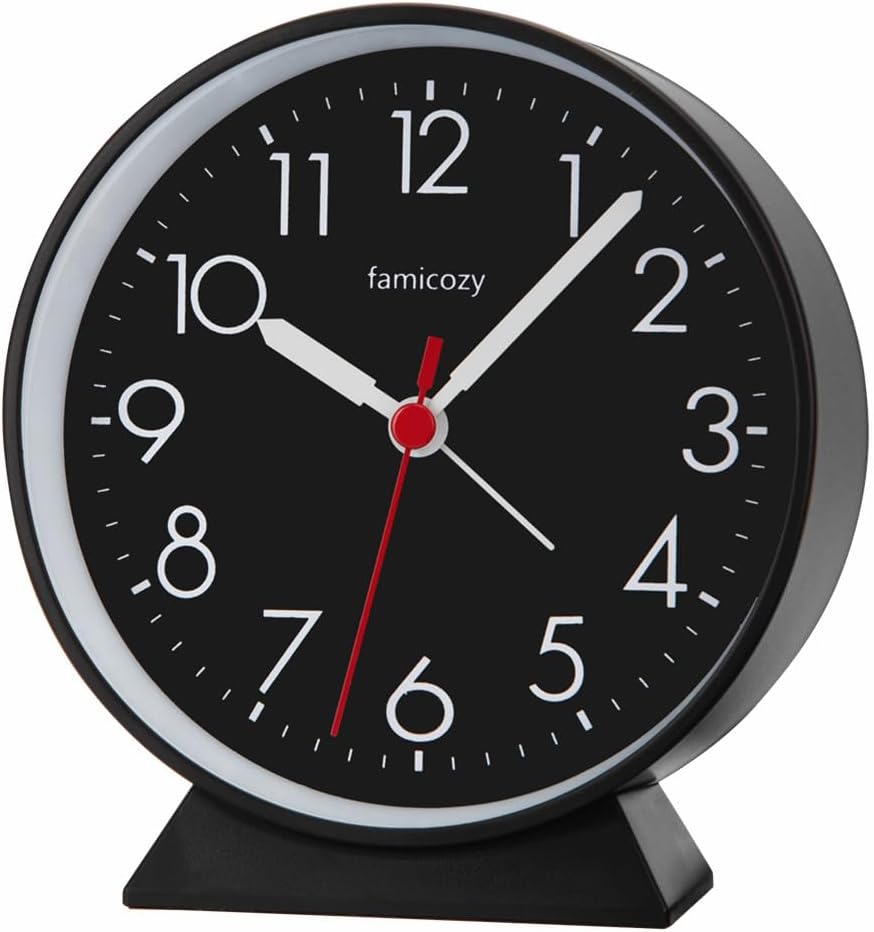 FAMICOZY Silent Non Ticking Analog Alarm Clock,Easy to Read,Simple Operation
