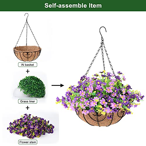Inqcmy Artificial Hanging Flowers In Basket For Patio Lawn Garden Decor,12 Inch Coconut Lining Hanging Baskets With Artificial Daisy Flowers For The Decoration Of Outdoors And Indoors (Purple) #TOP4