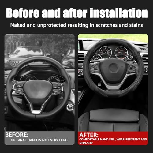 Image of Osilly 15 Inch Car Leather Steering Wheel Cover, Automotive Accessories Elastic Breathable Anti-Slip Soft Wheel Protector Fits Men and Women, Suitable for SUVs, Trucks, Vehicles and RVs (Black)