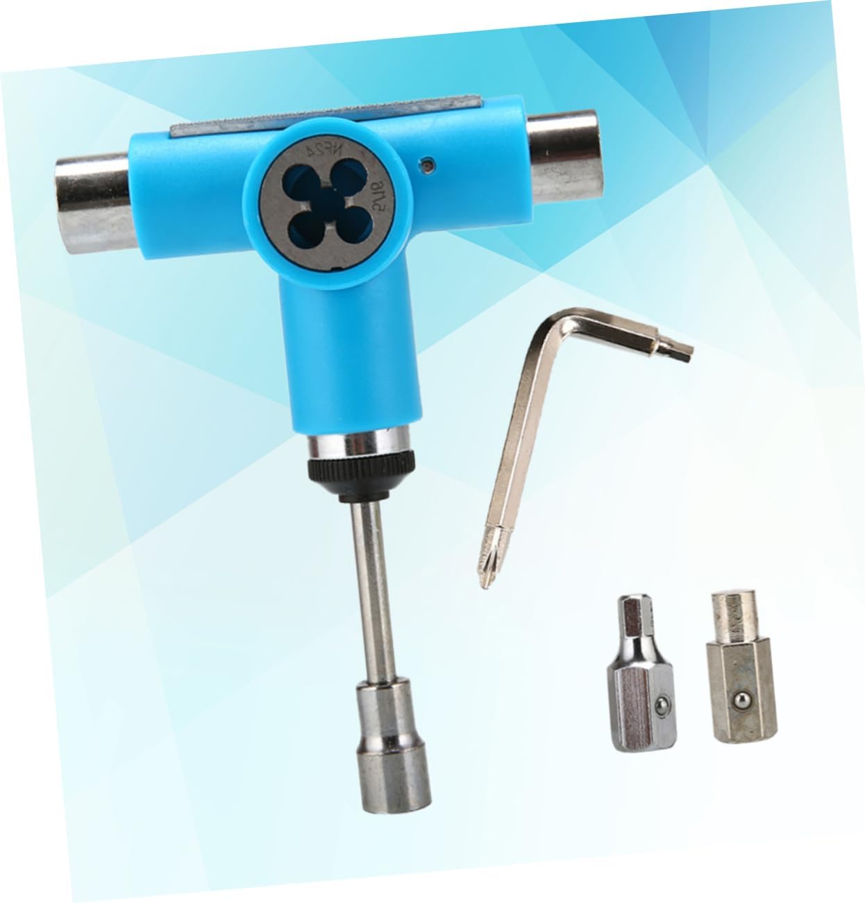 Multi-function Skateboard T Tool with Ratchet for Skateboards and Cruisers | Metal Build, Lightweight Portable Design, Wheel Changing Use, Blue Finish