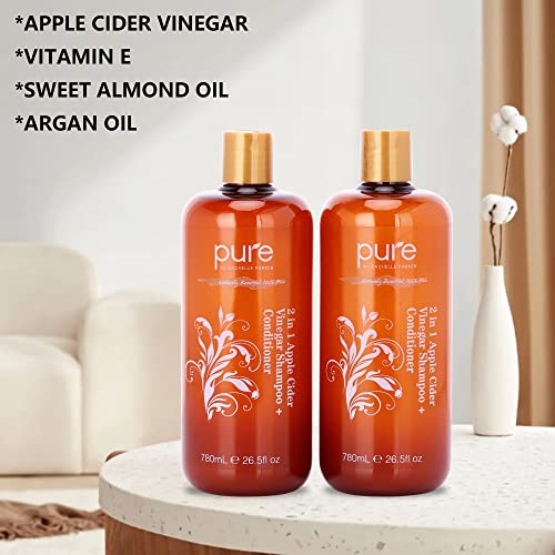 Rachelle Parker Apple Cider Vinegar 2 in 1 Shampoo and Conditioner Set. Sulfate Free, Hydrating, Moisturizing Shampoo and Conditioner for Damaged Hair. 26.5 Fl Oz