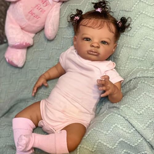 Muñeca bebé reborn negra 20 pulgadas realista miniatura 5