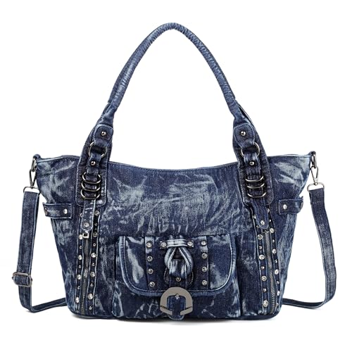 Image of Designer Denim Handbags for Women Hobo Tote Bag Crossbody Denim Purses Blue Jean Shoulder Bag