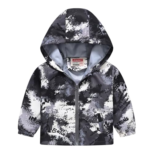 Kids Girls Waterproof Windbreaker Jacket Long Sleeve Full Zip Up Hoodie Boys Cool Print Lightweight Coat Outwear