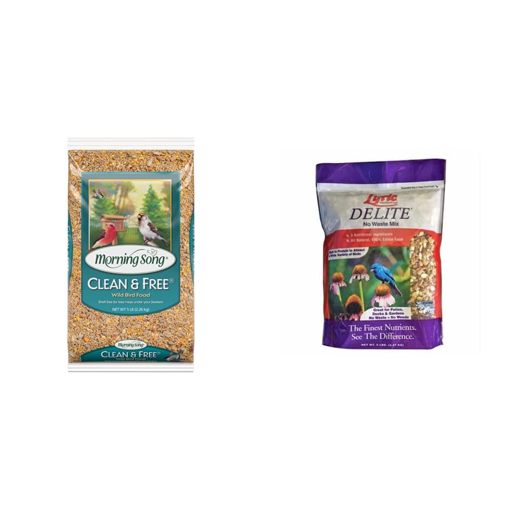 Morning Song 11959 Clean and Free Wild Bird Food, 10-Pound & Lyric Delite Wild Bird Seed, No Waste Bird Food Mix with Shell-Free Nuts and Seeds, 5 lb. Bag