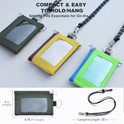 Image of RFID Blocking Travel Wallet with Adjustable Lanyard, Small Nylon Zipper Pouch and Badge Holder for ID, Credit Cards, Cash, Keys, Commuters (AmyGreen)