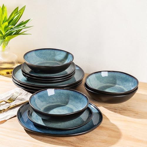 Image of AmorArc Ceramic Dinnerware Sets for 8, 24Pcs Plates and Bowls Sets Dishes | Stoneware Handmade Reactive Glaze Dinner Set, Highly Scratch Resistant | Dishwasher & Microwave Safe Dishware