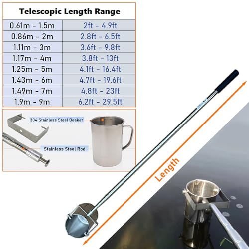 Kit di campionamento dell'acqua con asta telescopica e bicchiere a doppia scala, perfetto per test ambientali in laghi, fiumi e stagni, ideale per ricercatori e appassionati di attività all'aperto
