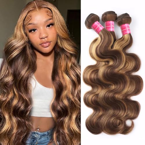 Aopusi Highlight Human Hair Bundles 4/27 Body Wave...