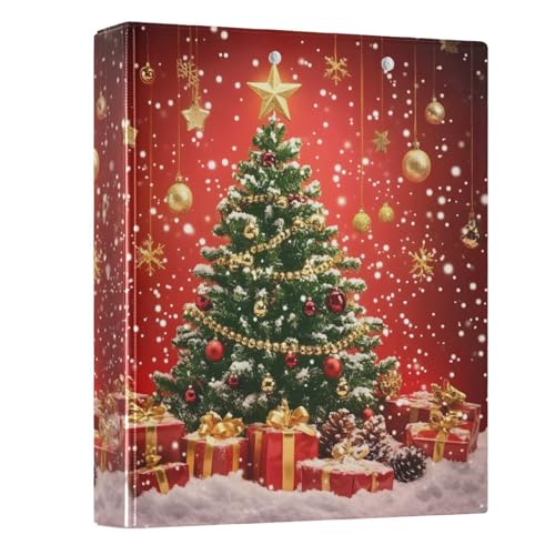 Image of 3 Ring Binder Christmas Tree Gift Box 1.5 inch Binders Three Ring Binders with Clipboard Fit 8.5'' x 11'' Paper 3 Interior PVC Clear Pockets for Office Supplies