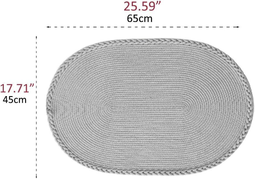 YZZY 25 * 17" Grey Oval Braided Area Rug Entryway Rugs Cotton Carpet Indoor Outdoor Utility Rug
