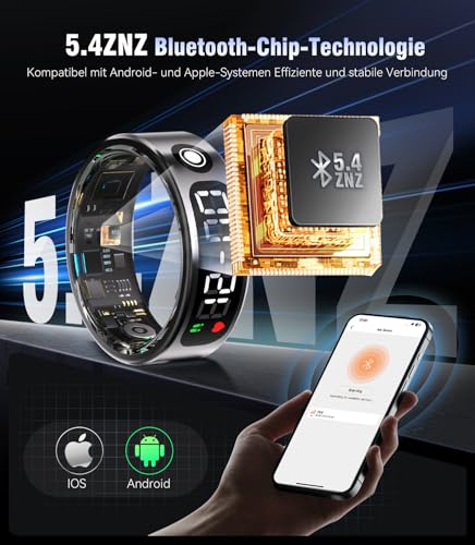Image of 7.0 Smart Ring with LED Screen【5ATM Waterproof】【5.3+EDR Technology - 0.1%± Error】 Smart Ring for Men and Women to Monitor Sleep, Heart Rate, Silver 13#