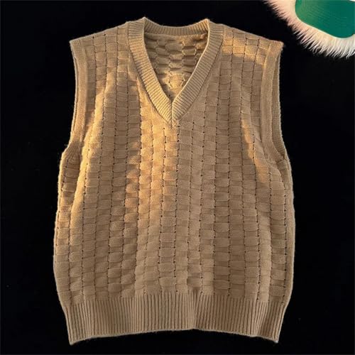 Men Horizontal Checkered Pattern Cotton Soft Yarn Knitted Sweater Shoulder Design V-Neck Sweate Vest4