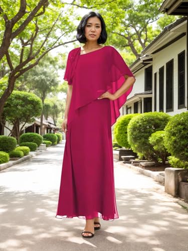 Mother of The Bride Dresses Overlay Cape Chiffon Formal Evening Gowns Long Mother of The Groom Dresses4