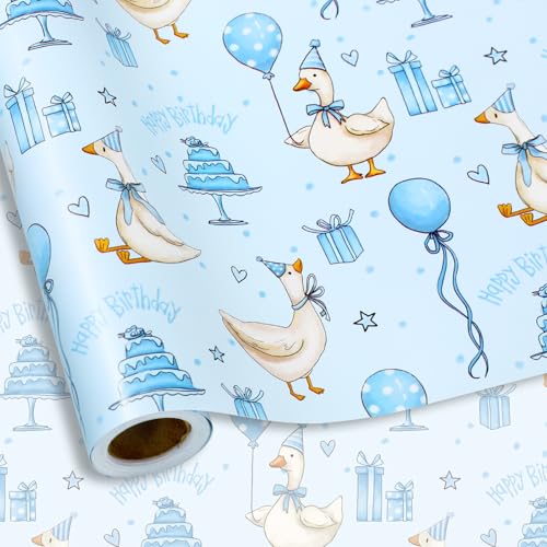 Mini rouleau de papier cadeau bleu anti-gaspillage de 43,2 cm de large pour petits colis