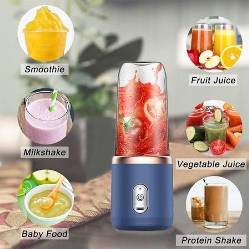 Image of Portable Blender USB Rechargeable Smoothie Maker | Mini Personal Juicer | 6 Stainless Steel Blades | 3 Speed Modes | 1500mAh Battery | Electric Fruit Mixer for Smoothies, Shakes & Juice