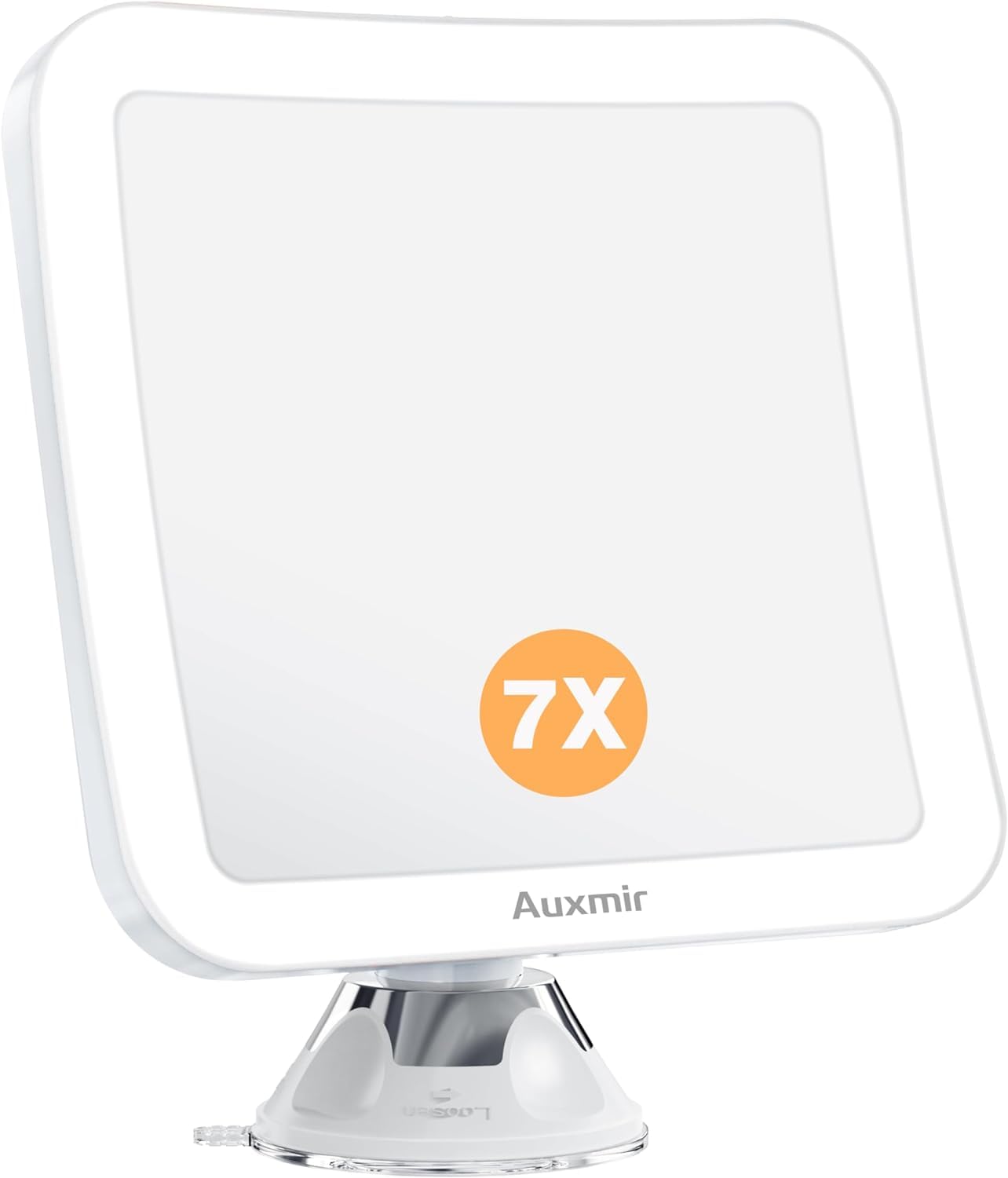 Auxmir Espejo Maquillaje con Luz 7X para Pared, Espejo Aumento Ventosa, Giratorio 360, Portátil para Ducha Baño Viaje Afeitado Depilación Cejas, Cuadrado, Blanco