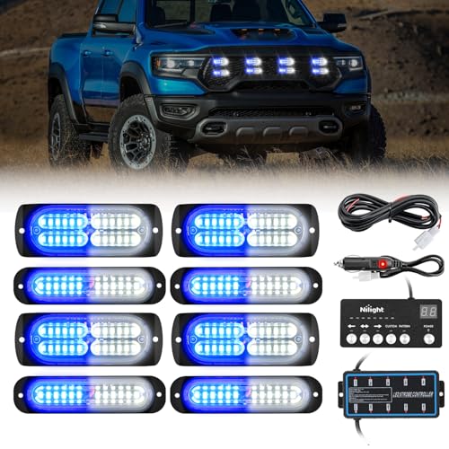 Image of Nilight 8PCS Led Strobe Lights with Controller 12V 24V Sync Blue White