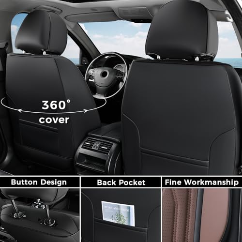 Image of Coverado Front Seat Covers, Car Seat Protector, Waterproof Nappa Leather Cushion, Fit for Most Sedans SUV Pick-up Truck-Black&Coffee