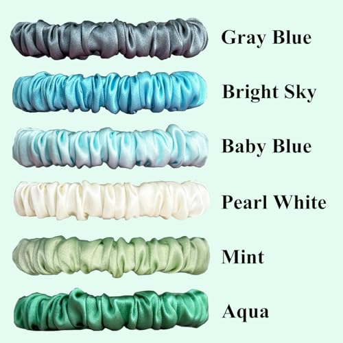 Image of VLOMOT 6 Pcs Set 100% Pure Mulberry Silk Scrunchies Hair Ties with 6 Chic Colors Everyday Skinny Scrunchies Silk Ponytail Holders Hair Care No Damage (Mint)